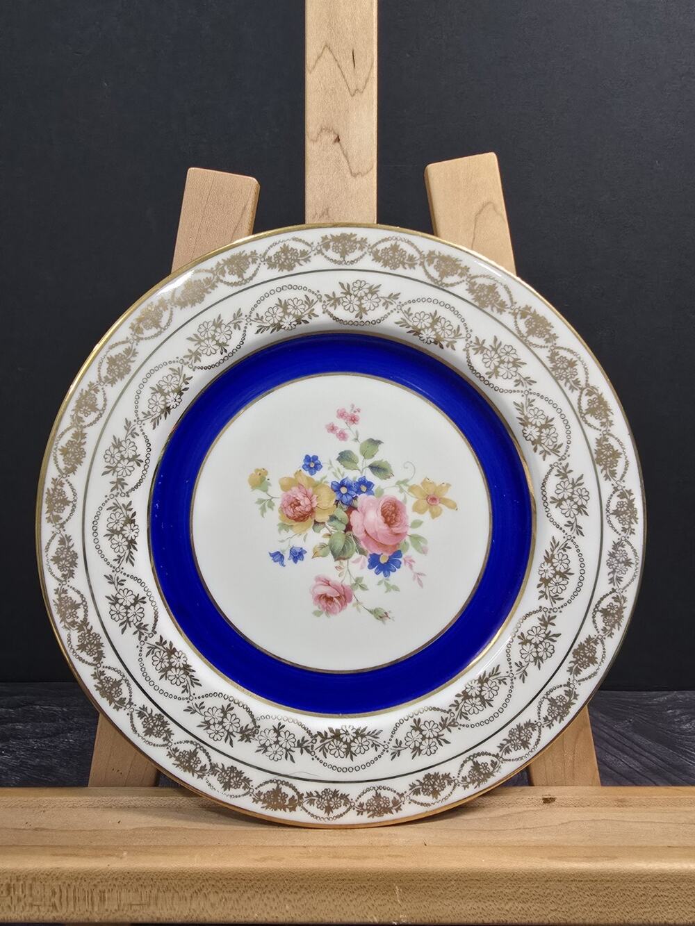 Vintage Atlas China NY ATS46 Salad Plate Cobalt Blue & 22K Gold Filigree 1940's